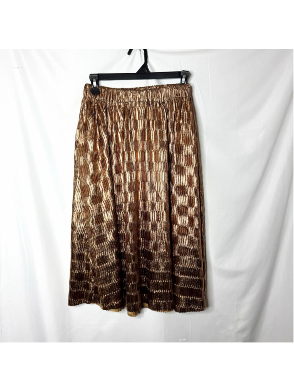 Women's BURU Copper Metallic Pleated Textured Midi Skirt XS/S
